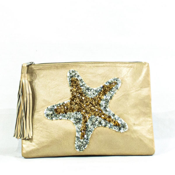 Pochette en cuir Patch Star gold Samparely Création Marrakech
